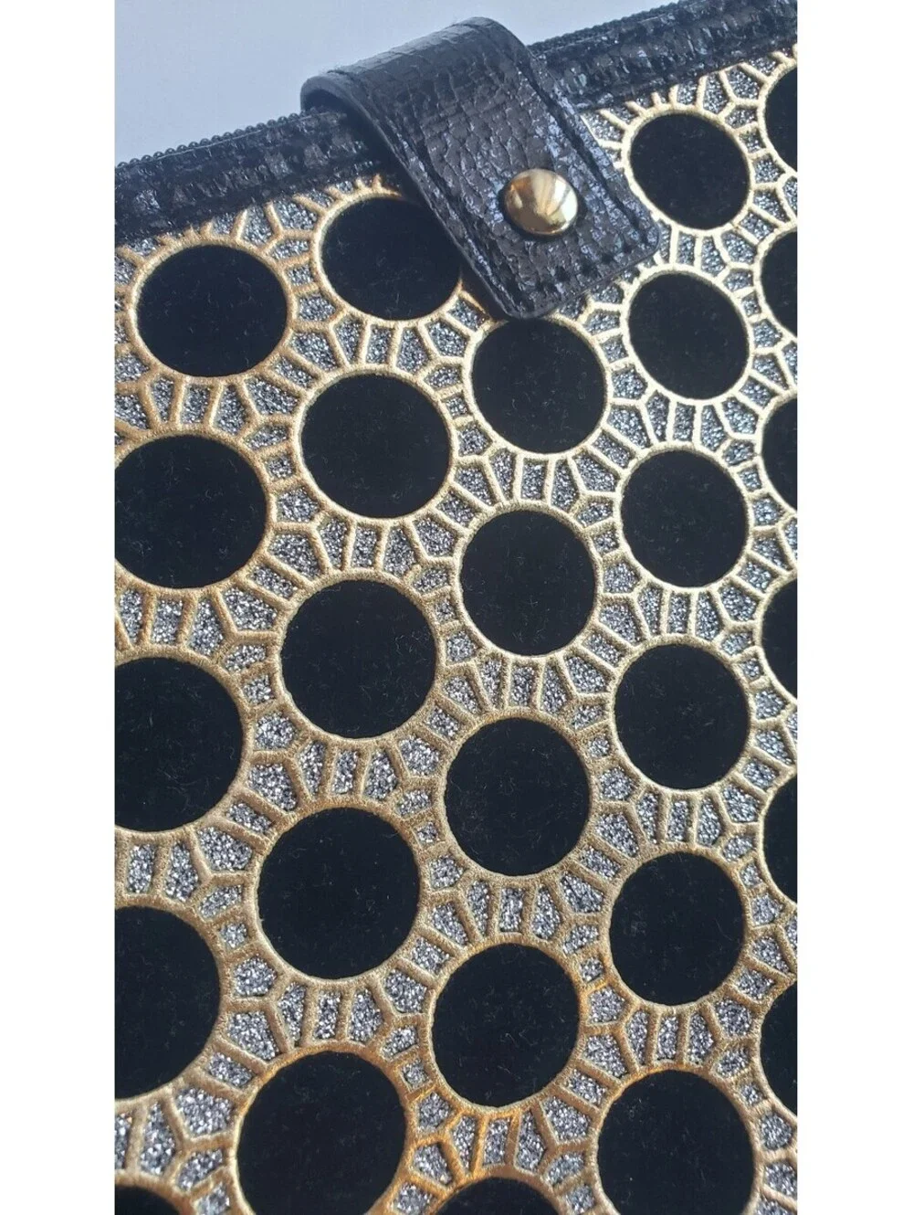 Dior Beauty Black & Gold Lattice Polka Dot Pouch Makeup Bag with Charms